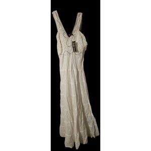NWT Double Decker White Cotton Eyelet Halter Midi Dress S/M lined Tank Vneck